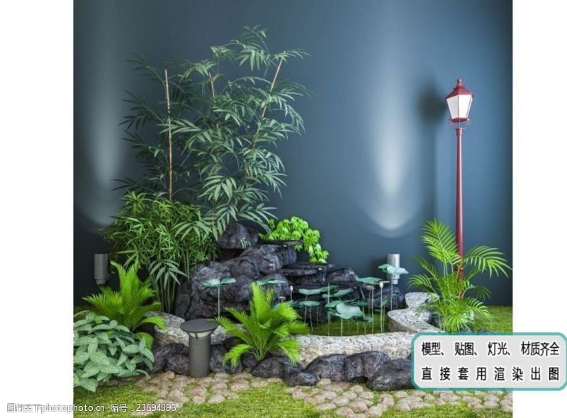 生态种植植物墙中式花园水池景观组合