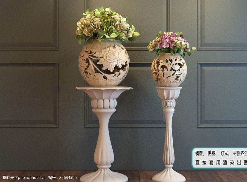 生态种植植物墙装饰卷花镂空花瓶模型