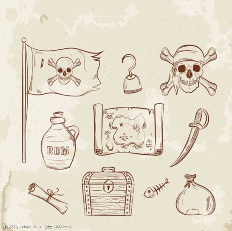 儿童海盗船手绘复古风海盗元素