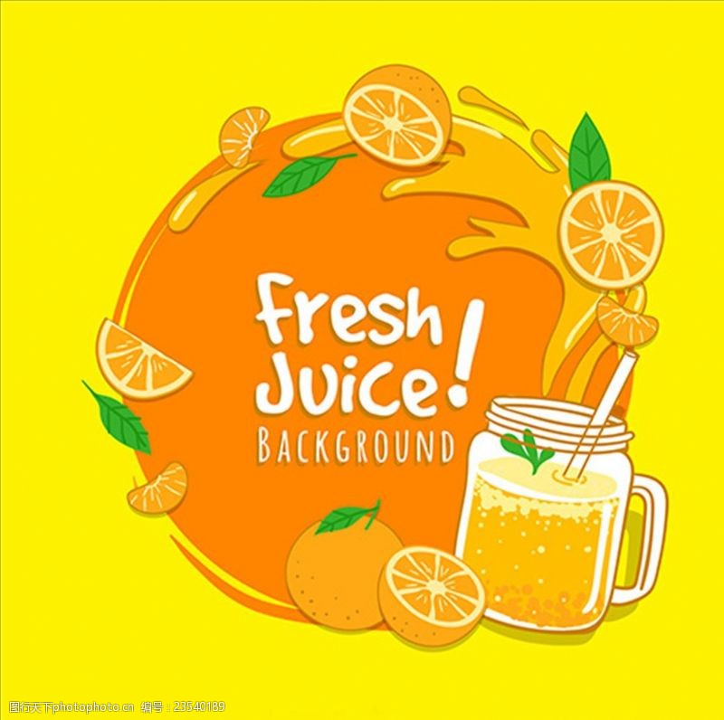 矢量水果素材卡通飞溅的橙汁海报