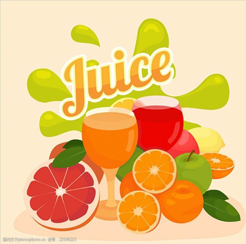 矢量水果素材色彩丰富果汁的海报