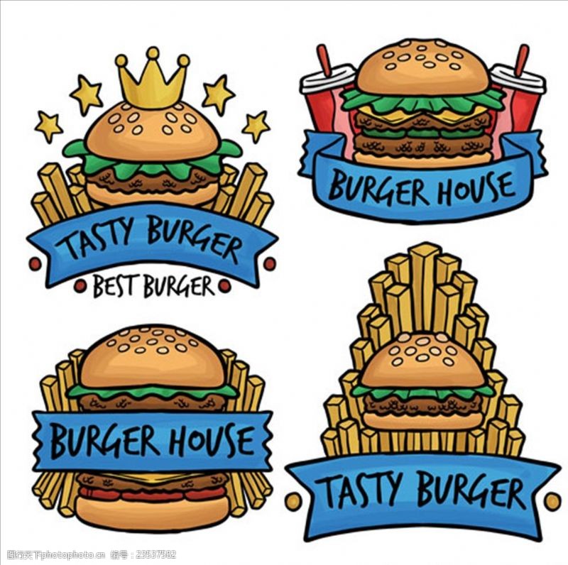 肯德基套餐快餐手绘汉堡标识