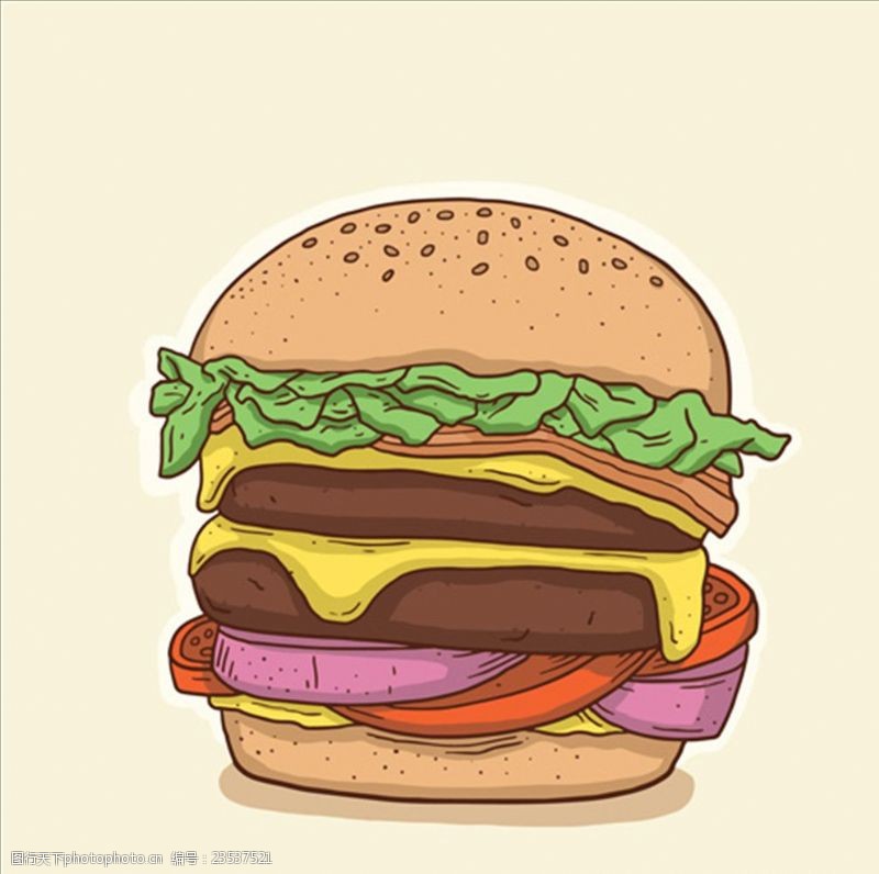 肯德基套餐快餐手绘汉堡彩色插图
