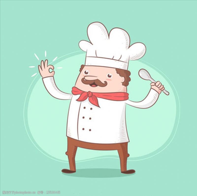 美的厨卫手绘卡通拿勺子的胖厨师