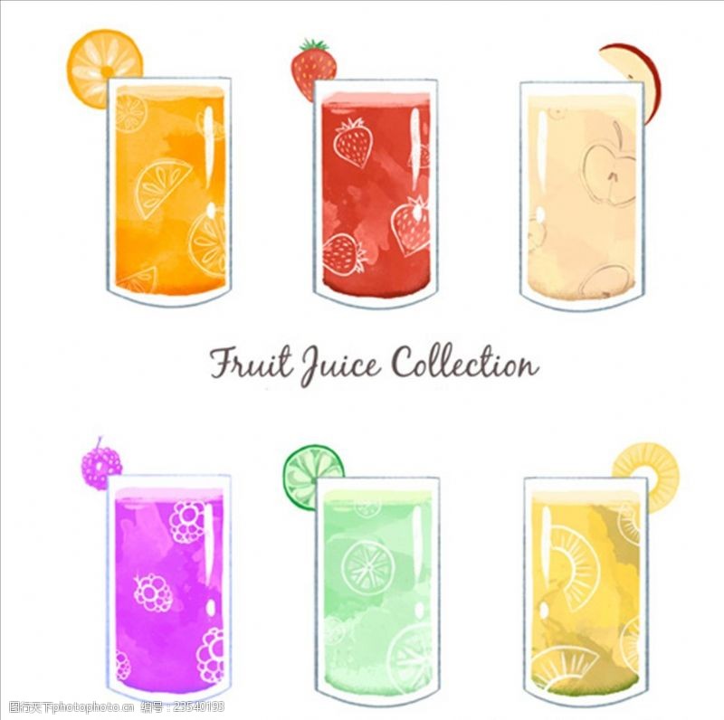矢量水果素材手绘水彩水果果汁插图