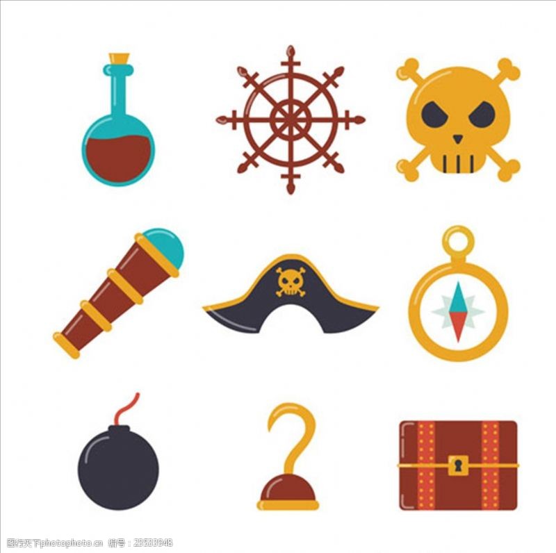 儿童海盗船扁平化海盗设计元素
