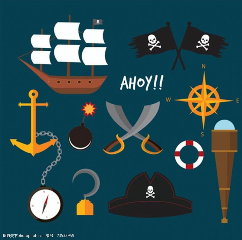加勒比海报传统海盗船元素