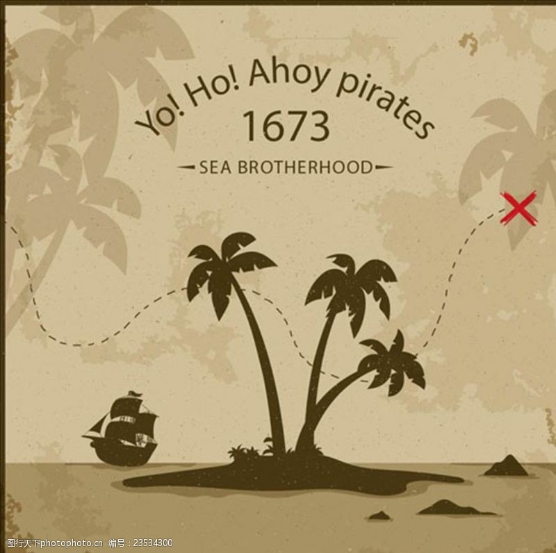 儿童海盗船古老的岛屿背景和宝藏地形图