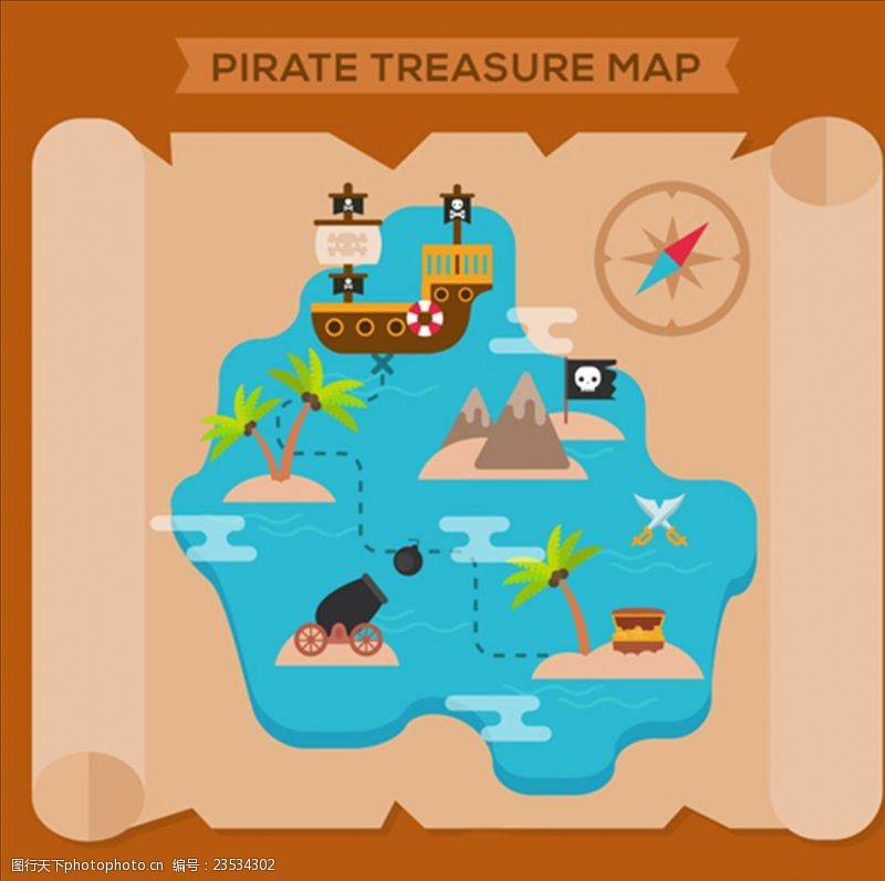 加勒比海报海盗藏宝地形图