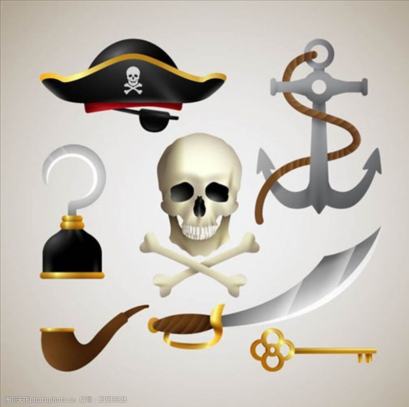 儿童海盗船海盗设计元素集