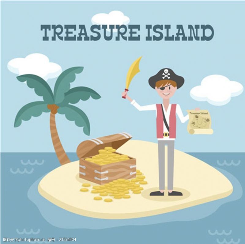 加勒比海报卡通宝岛海盗插图
