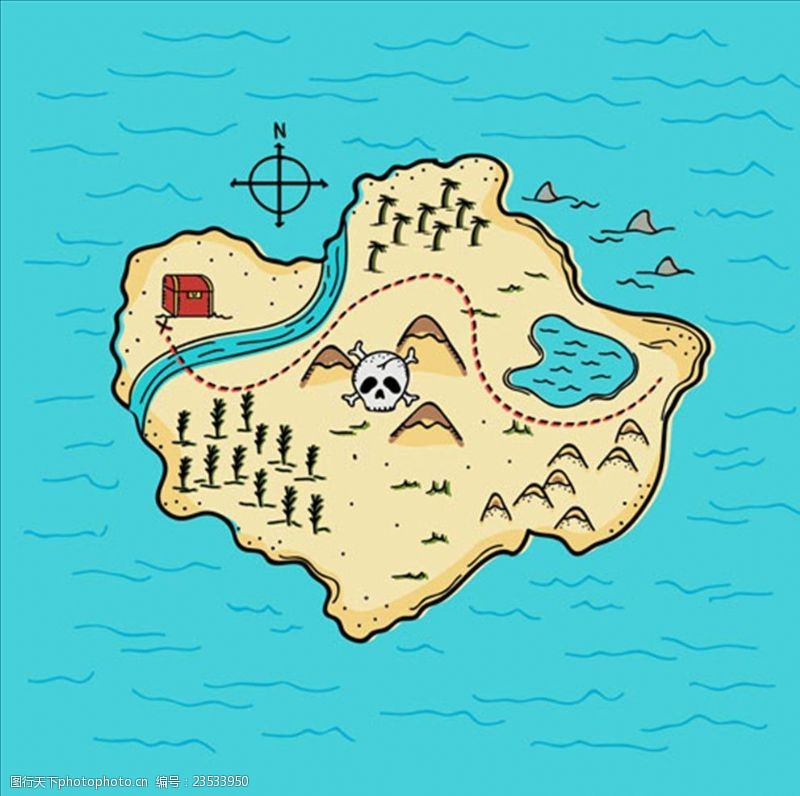 加勒比海报卡通海盗宝藏地形图