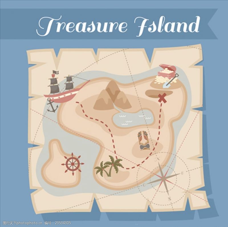 加勒比海报卡通海盗藏宝地形图