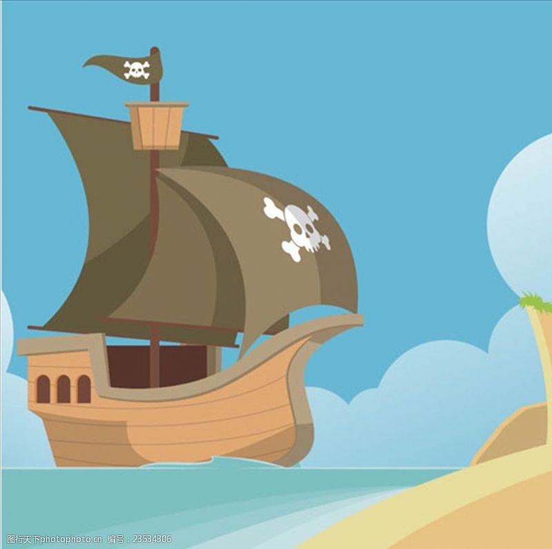 寻宝派对卡通海盗船插图