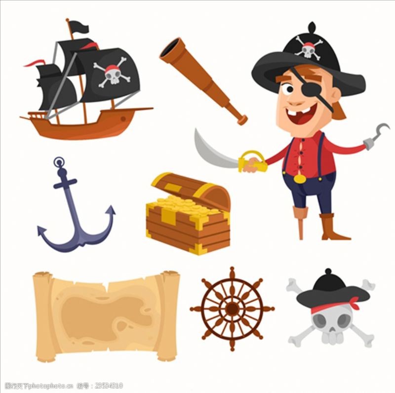 儿童海盗船卡通海盗元素集