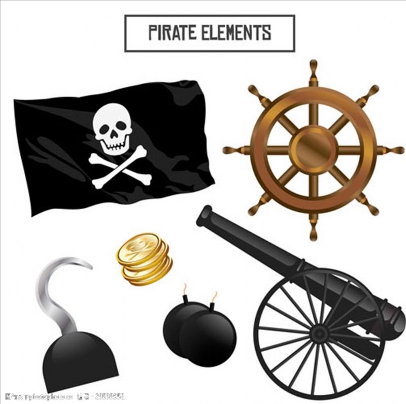 儿童海盗船卡通平面海盗元素