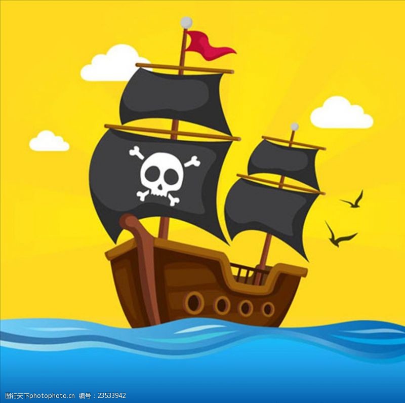 儿童海盗船卡通行驶中的海盗船