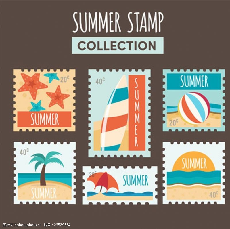 冰棍六款彩色夏季邮票