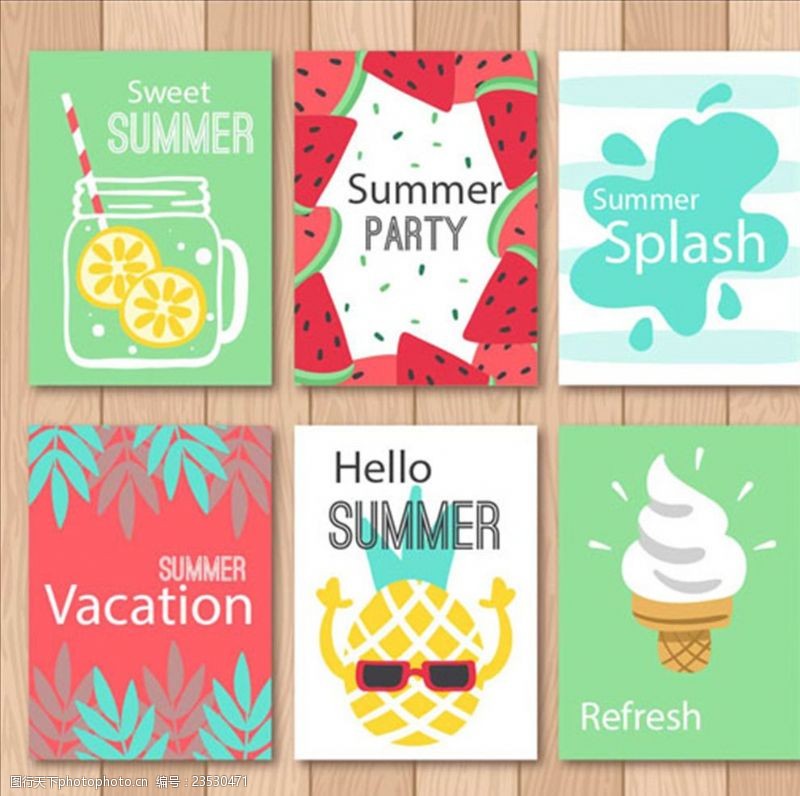 夏季风情矢量素材六款漂亮的夏日卡片