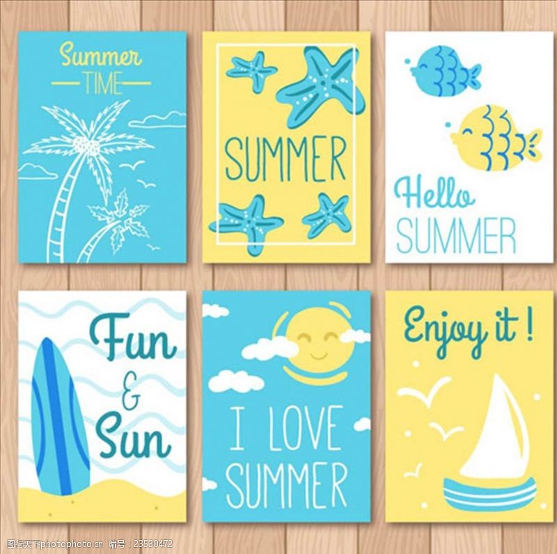 夏季风情矢量素材漂亮的六款夏日卡片