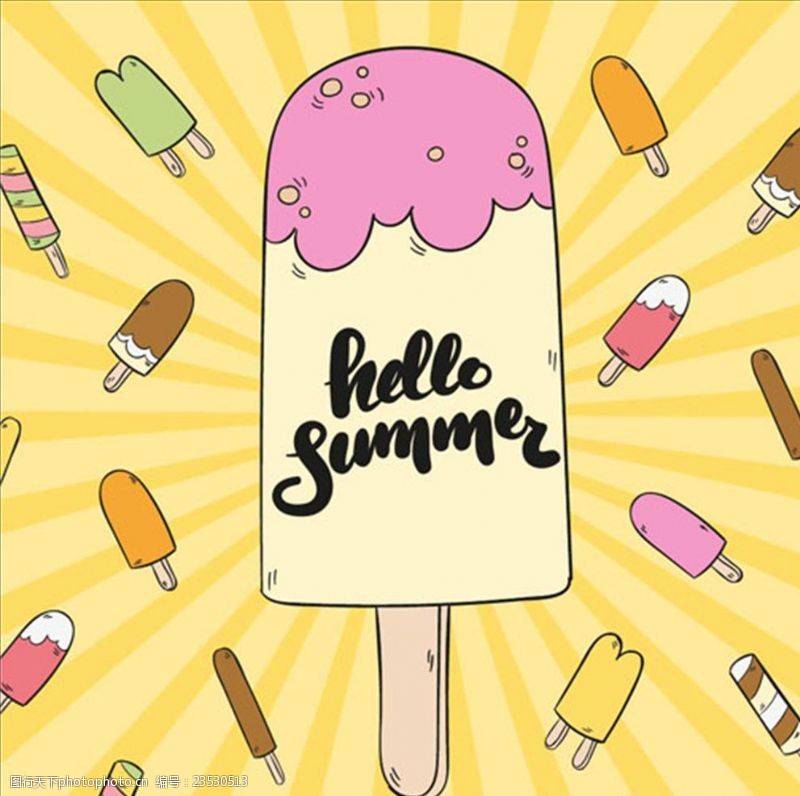夏季风情矢量素材手绘冰淇淋冰棒雪糕海报