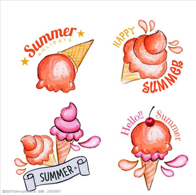 冰淇淋展架手绘水彩夏季冰淇淋