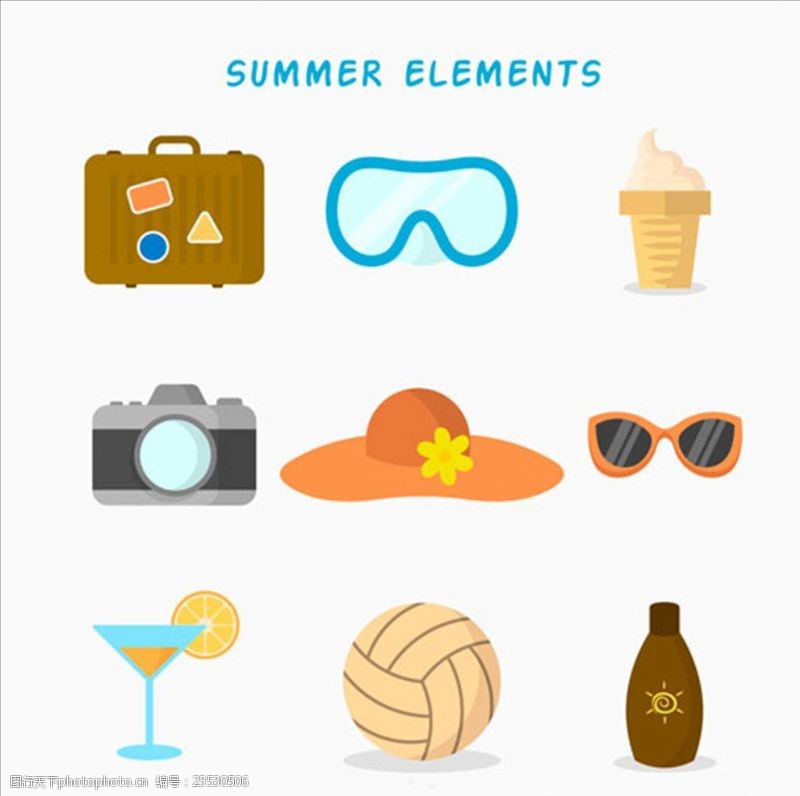 夏季风情矢量素材夏季旅游元素分类