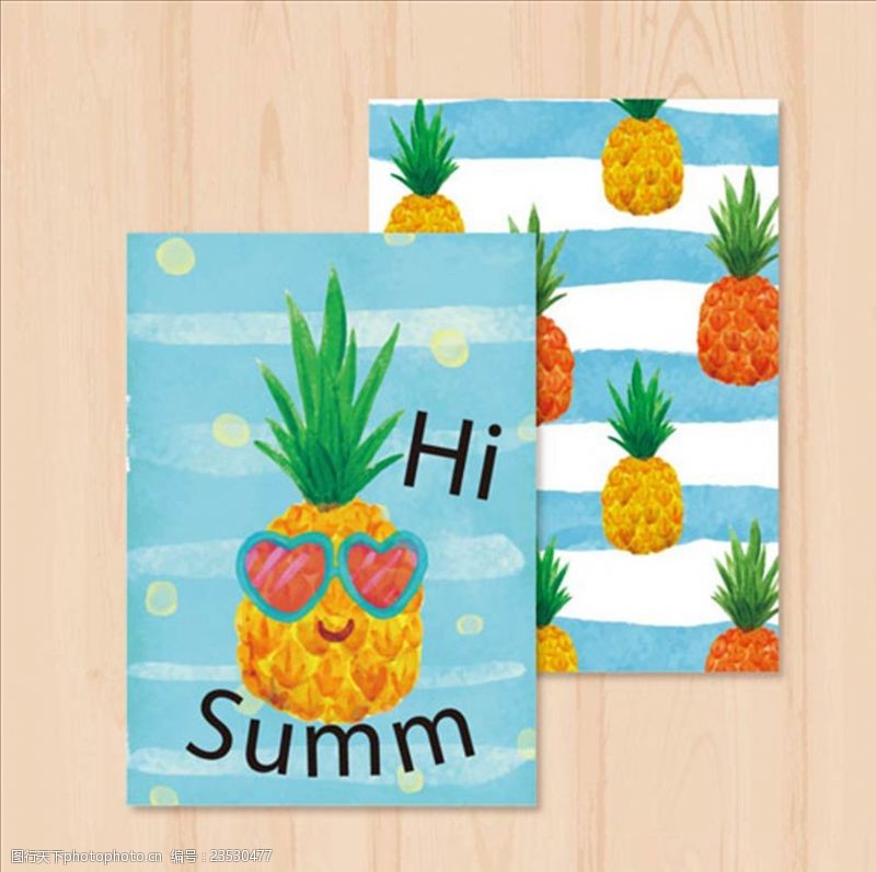 夏季风情矢量素材夏季水彩菠萝卡片