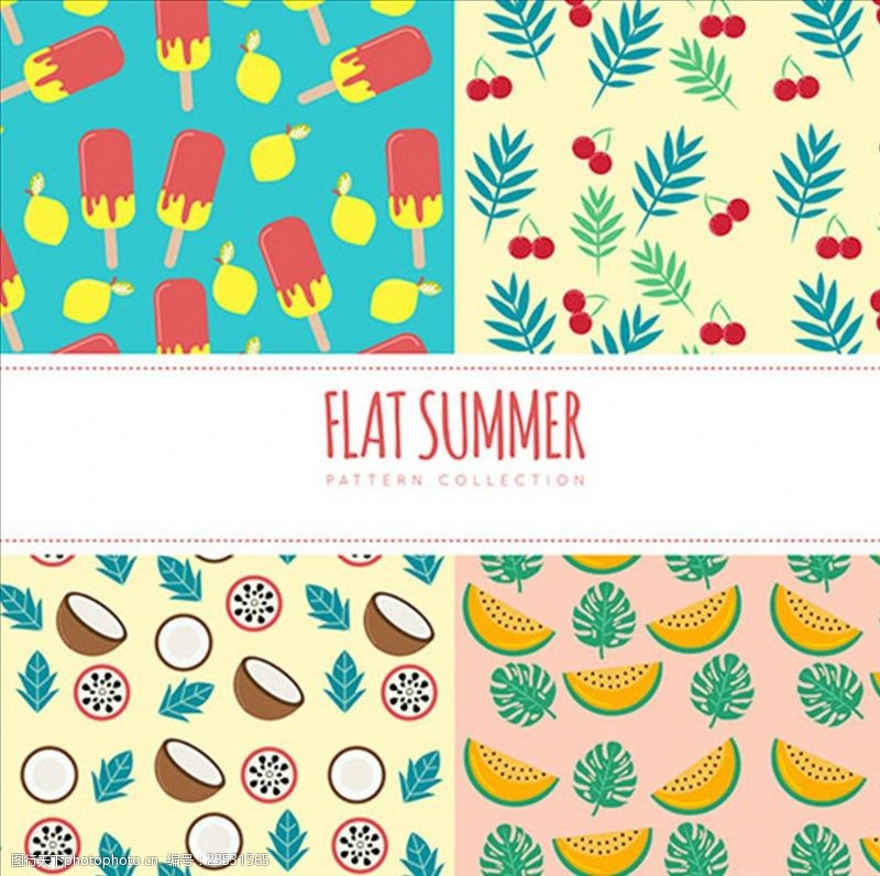 夏季风情矢量素材夏季水果和冰淇淋图案