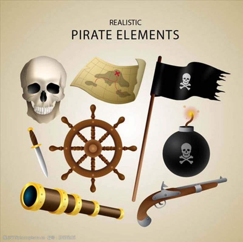 海盗骷髅头骨一组海盗设计元素