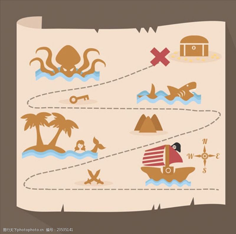 加勒比海报棕色海盗藏宝地形图