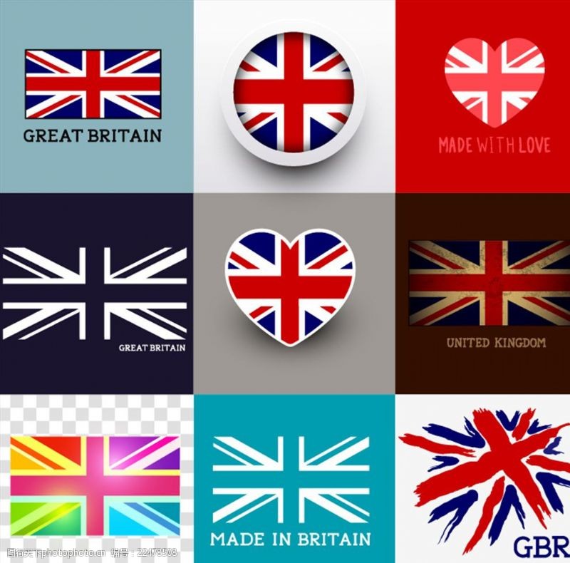 圆形国旗多款创意英国旗帜图标矢量素材