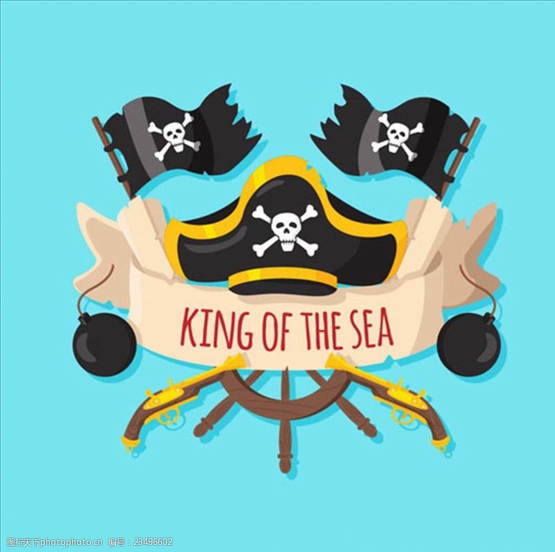 游乐场海盗船舵盘和海盗帽的背景