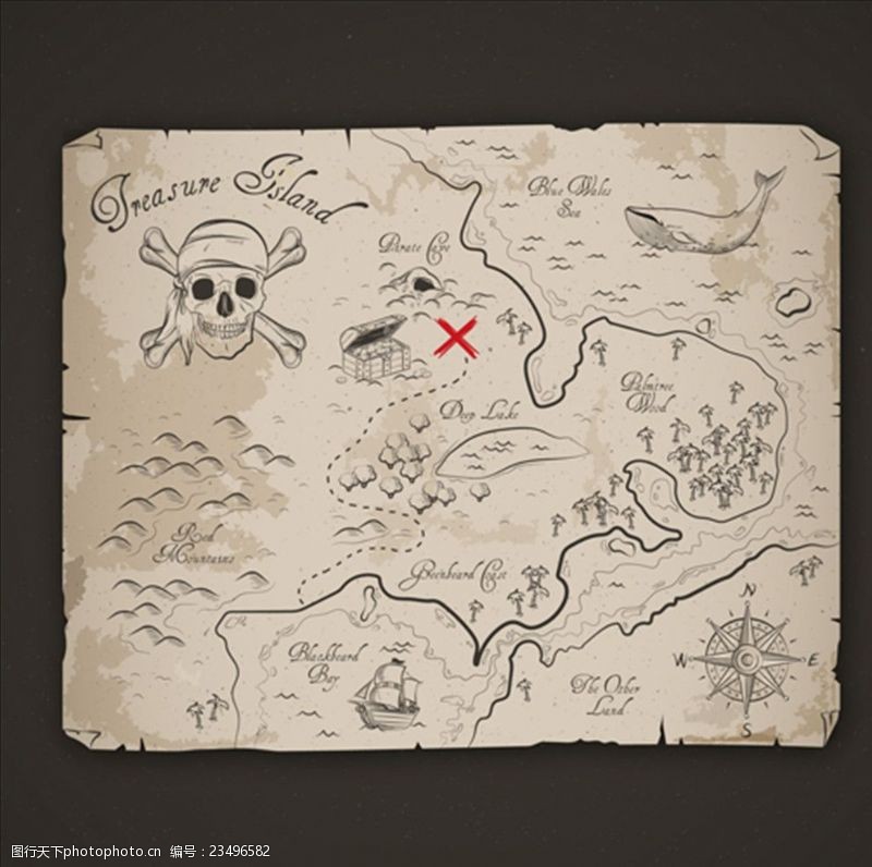 游乐场海盗船海盗宝藏地形图草图