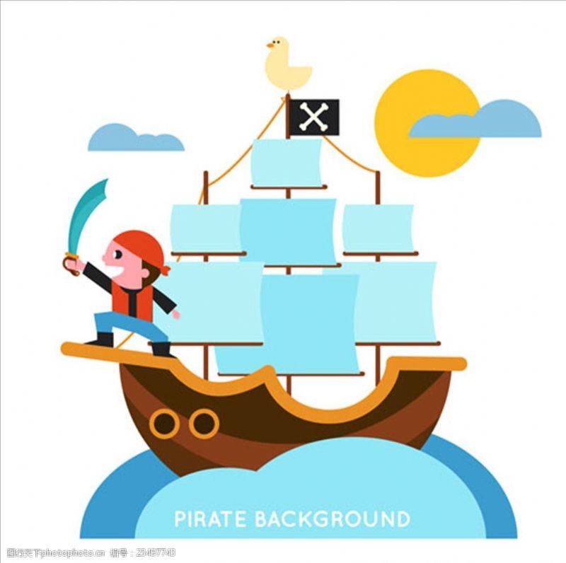儿童海盗船卡通海盗船上的海盗插图
