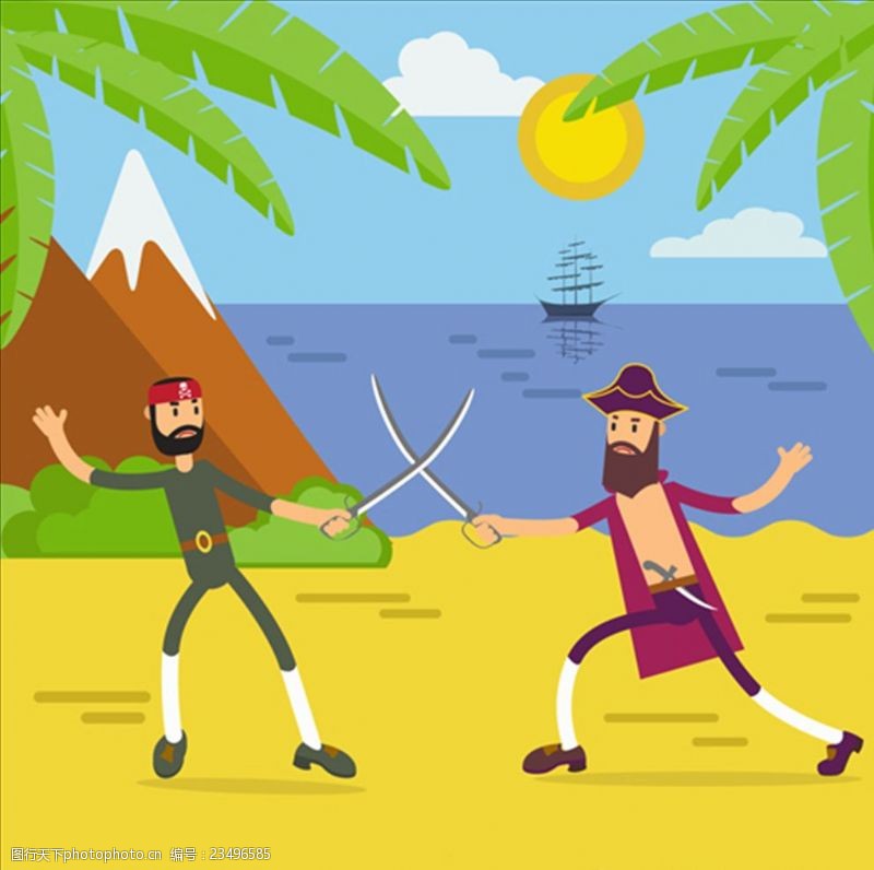 游乐场海盗船卡通决斗的海盗