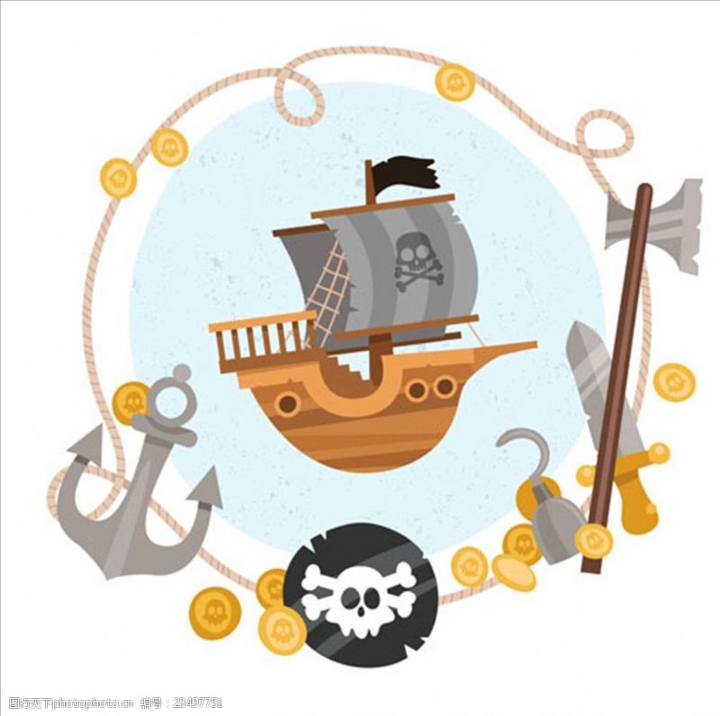 游乐场海盗船平面海盗船元素背景