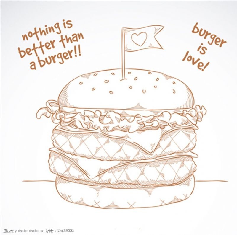 肯德基套餐快餐手绘的双层汉堡