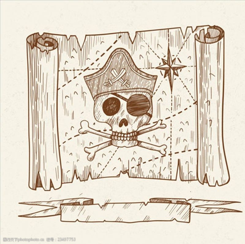 儿童海盗船手绘海盗藏宝图背景