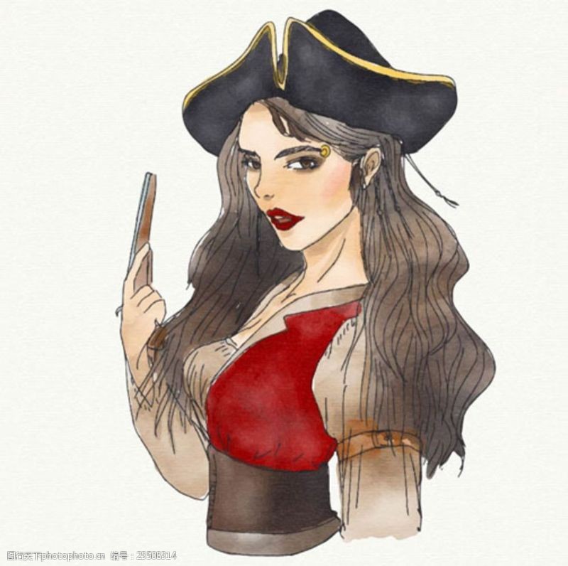 儿童海盗船手绘漂亮的女海盗