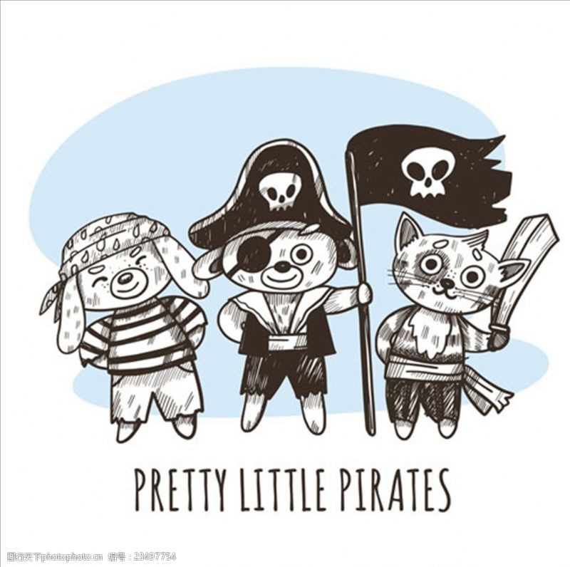 游乐场海盗船手绘三个可爱的海盗