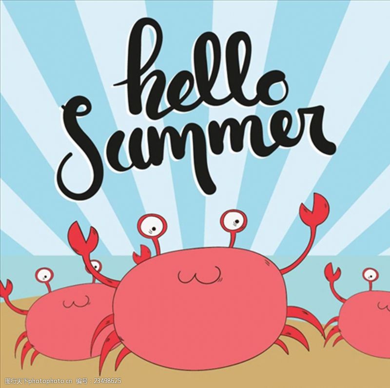 夏季风情矢量素材手绘夏季螃蟹海报