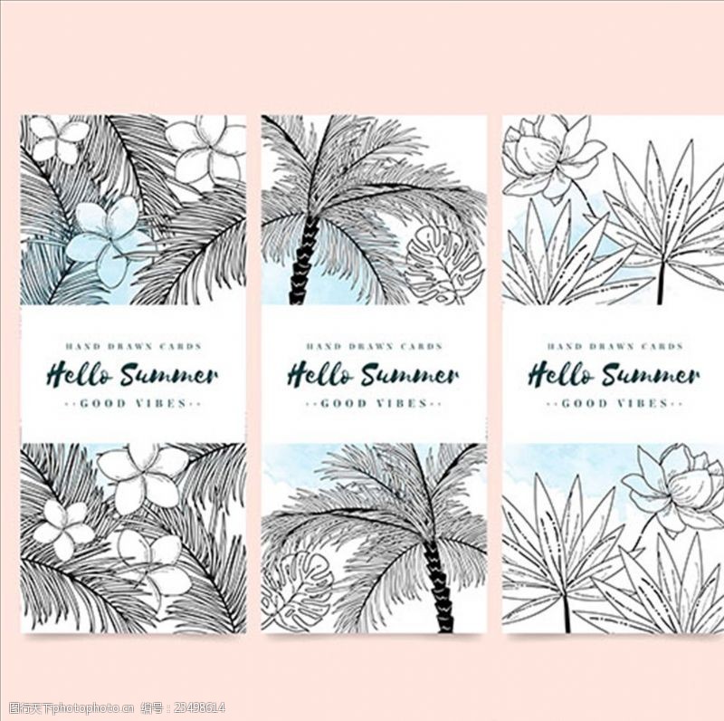 夏季风情矢量素材手绘夏季棕榈树花卉卡片