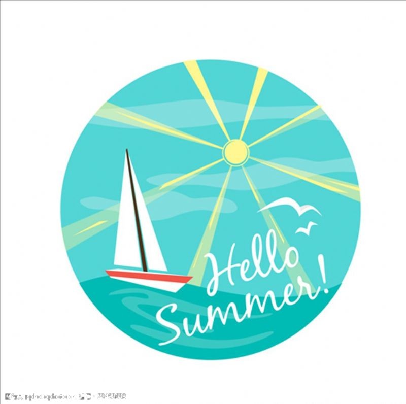 夏季风情矢量素材阳光灿烂船只航行夏日插图