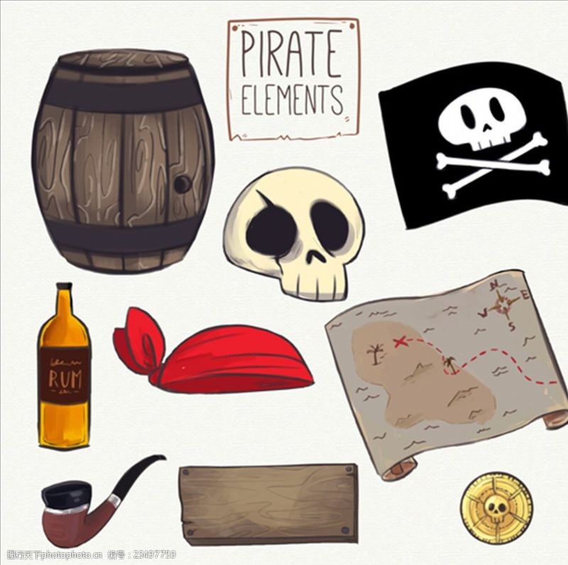 儿童海盗船一组海盗手绘的元素
