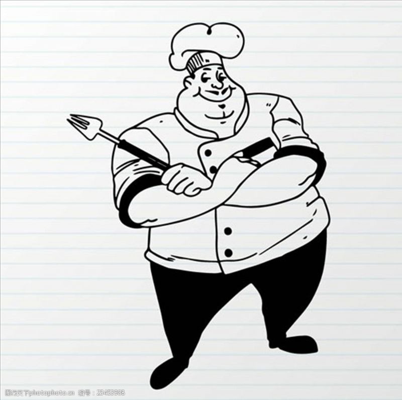 卡通菜单拿厨具的手绘厨师角色