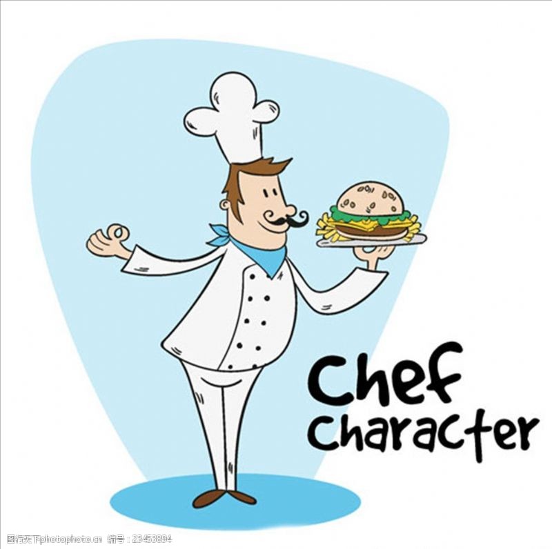 卡通菜单手持美味汉堡的厨师