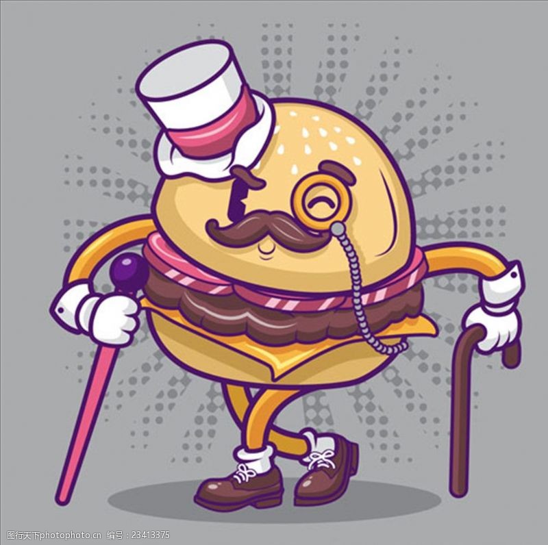 卡通菜单时尚的汉堡卡通形象
