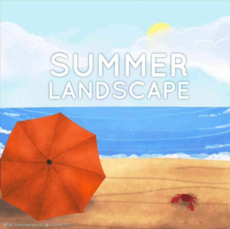 暑假促销复古风夏季沙滩插图