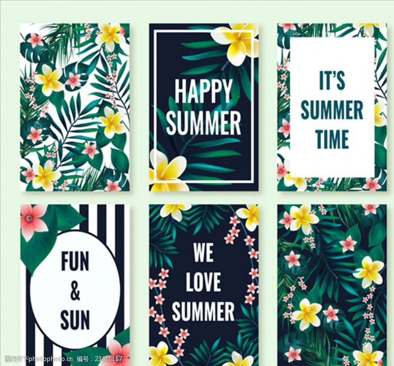 夏季风情矢量素材六款夏季热带植物卡片